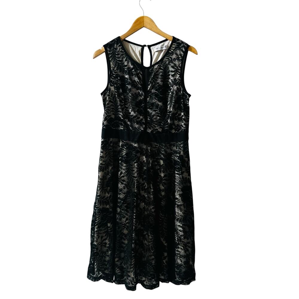 Kate Kasin Lace Sleeveless Fit And Flare Dress Size L Large Black - Picture 2 of 7
